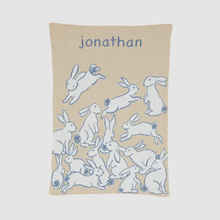 Load image into Gallery viewer, Baby Rabbits Personalized Blanket (Flax/Light Blue/Pacific/White)