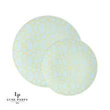 Load image into Gallery viewer, Round Mint • Gold Pattern Plastic Plates | 10 Pack