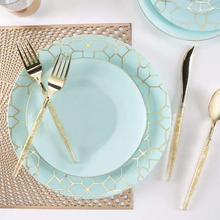 Load image into Gallery viewer, Round Mint • Gold Plastic Plates | 10 Pack