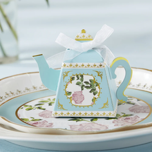 Load image into Gallery viewer, Tea Time Whimsy Teapot Favor Box - Blue (Set of 24)
