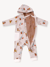 Load image into Gallery viewer, Camping Bear & Fox Jacquard Zipper Hoodie Romper (Organic)