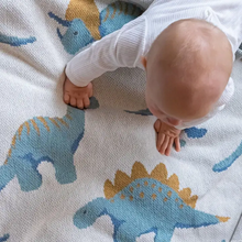 Load image into Gallery viewer, Baby Dinosaur Blanket (Pacific/Rain/Oatmeal)