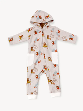 Load image into Gallery viewer, Camping Bear & Fox Jacquard Zipper Hoodie Romper (Organic)