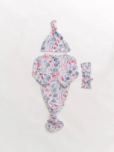 Load image into Gallery viewer, Gown and Hat Set - Baby Clothes - Crew Newborn-3 months Bloom (hat and headband)