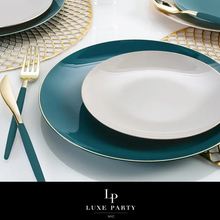 Load image into Gallery viewer, Teal • Gold Plastic Cutlery Set | 32 Pieces