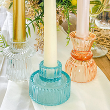 Load image into Gallery viewer, Vintage Ribbed Blue Glass Candle/Candlestick Holders Set of 6 - Assorted