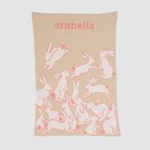 Load image into Gallery viewer, Baby Rabbits Personalized Blanket (Flax/Light Pink/Coral/White)