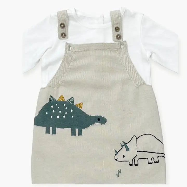 Dino Jacquard Sweater Knit Baby Overall Set (Organic Cotton)
