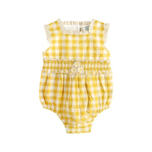 Load image into Gallery viewer, Lucy Gingham Smocked Baby Romper + Headband (Organic)
