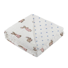 Load image into Gallery viewer, Powder Pink Bunnies &amp; Periwinkle Diamond Polka Dot Blanket
