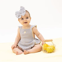 Load image into Gallery viewer, Micro Gingham Blue Blizzard - Ric Rac Ruffle Sunsuit
