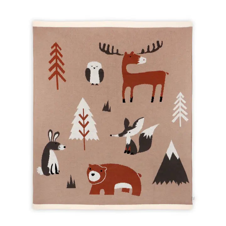 Woodland Bear - Organic Jacquard Sweater Knit Baby Blanket
