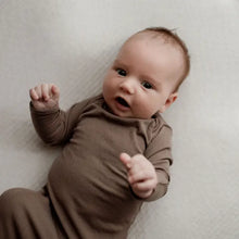 Load image into Gallery viewer, Three little tots- Cocoa Brown Ribbed Knotted Newborn Baby Gown with Hat
