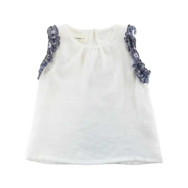 T WHITE Contrast Floral Trims Top