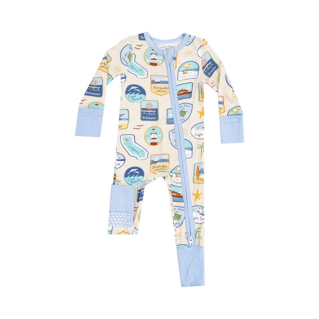 ANGEL DEAR- Beach patches 2 way zipper romper