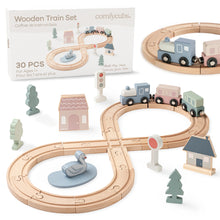 Load image into Gallery viewer, 30-Piece Wooden Train Set for Toddlers Ages 1+

