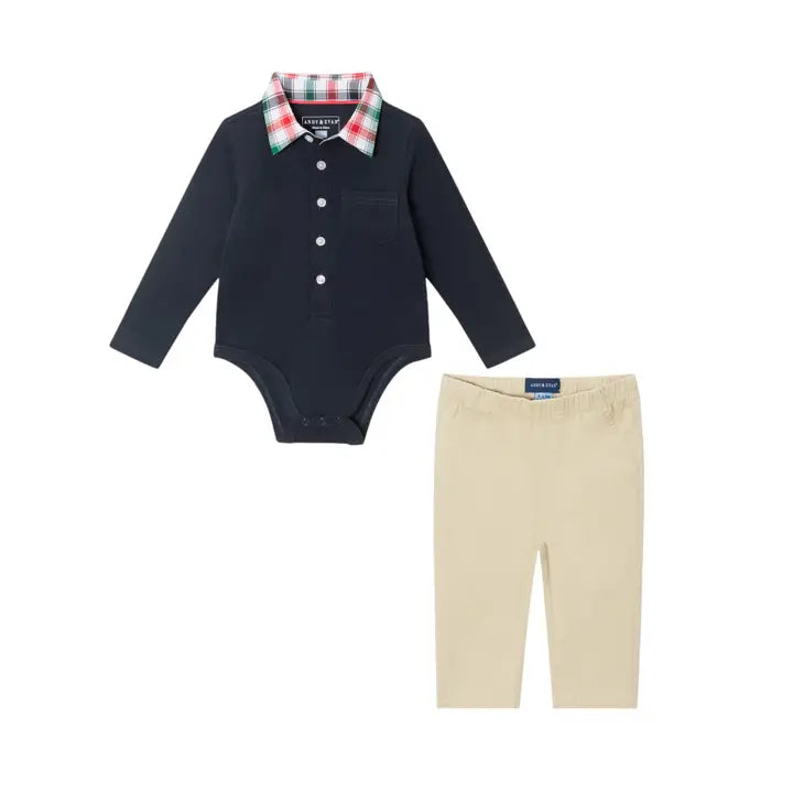 Infant 2-Piece Polo Shirtzie® Set | Navy Holiday Christmas