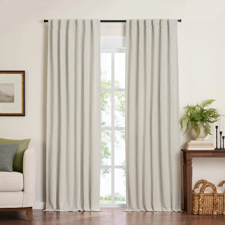 Harrow Solid Texture Blackout Window Curtain Panel (Linen)