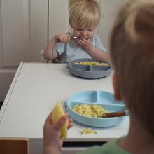 Load image into Gallery viewer, DropLess Plate: Silicone Suction Plate + Utensil Attachment (Blue)
