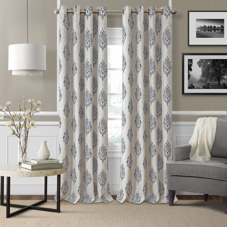 Navara Medallion Room Darkening Window Curtain (Gray)