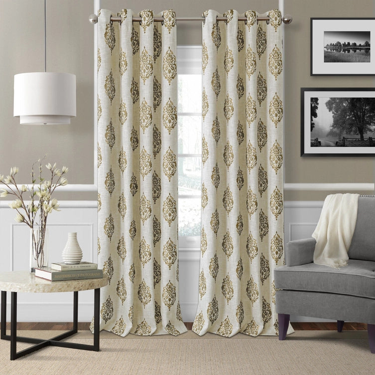 Navara Medallion Room Darkening Window Curtain (Natural)