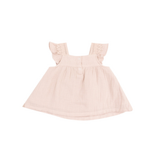 Load image into Gallery viewer, Solid Muslin Rose Smoke Pinafore With Crochet Heart Lace And High Waisted
