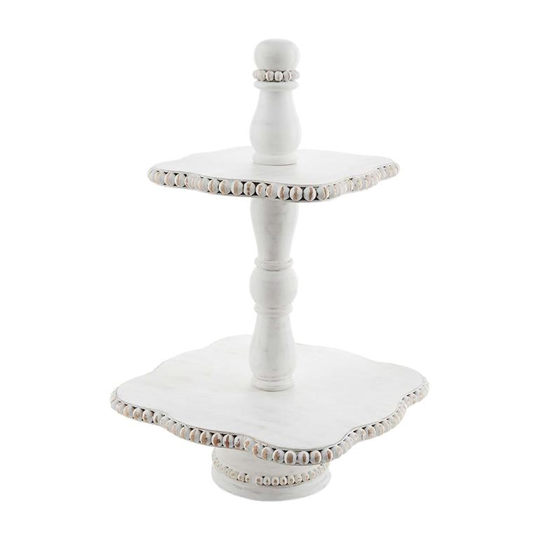 MudPie White Beaded Tiered Server