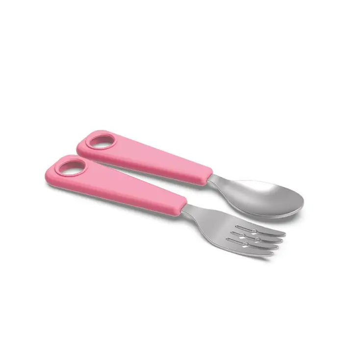 FlexWarez Toddler and Kids Stainless Spoon & Fork Set (pink)