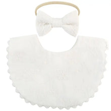 Load image into Gallery viewer, Cotton Baby Bib Double-Sided (Embroidered Flowers &amp; Bow)
