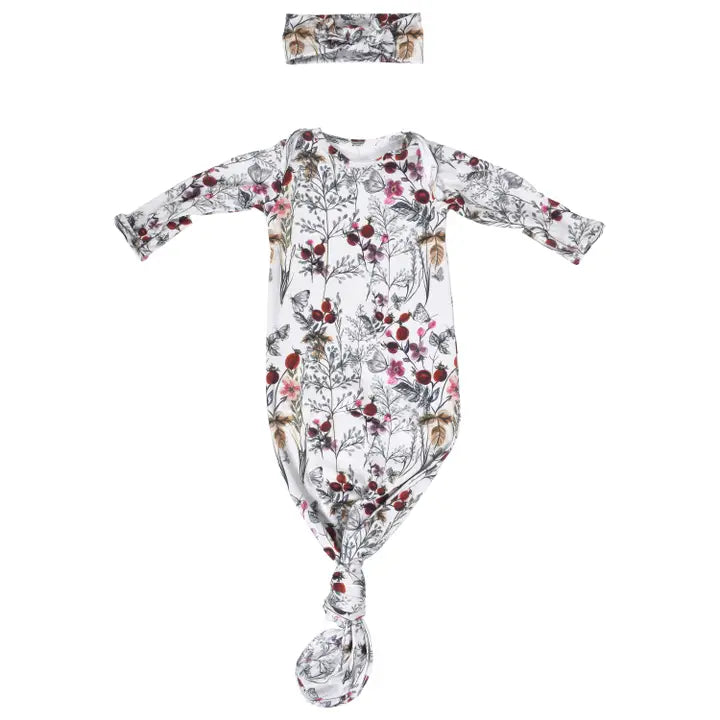 Three little tots-floral flower knotted gown with bow