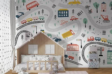 Load image into Gallery viewer, Kids City Plan Construction Cars Buses Road Nursery Removable Wallpaper
