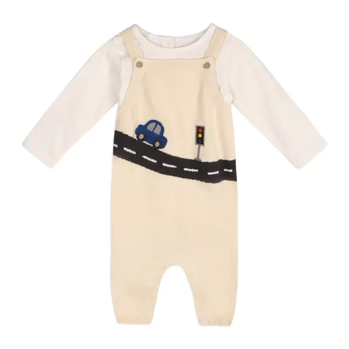 Car Applique Sweater Knit Baby Overall & Bodysuit (Organic)