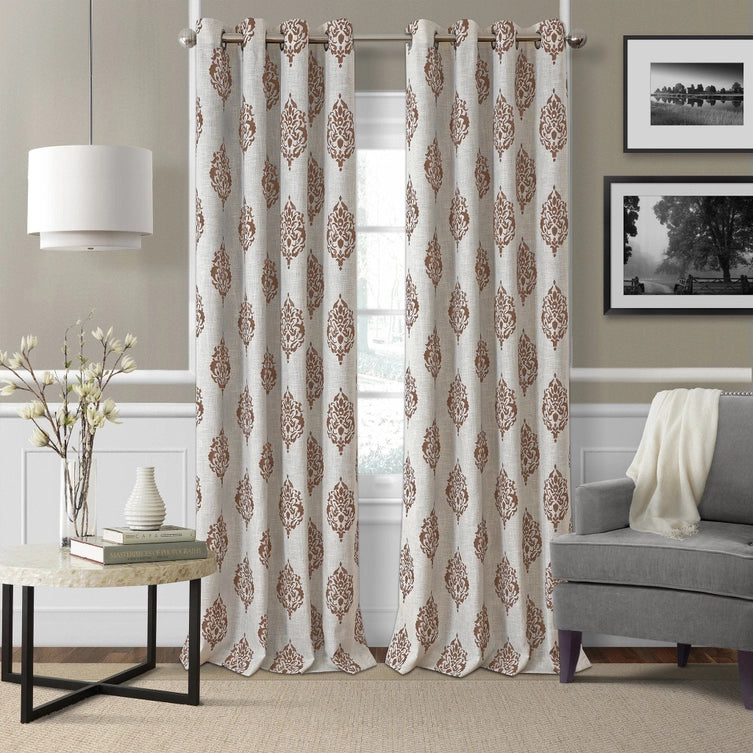 Navara Medallion Room Darkening Window Curtain (Cinnamon Red)