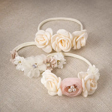 Load image into Gallery viewer, Girl's Headband with Faux Flowers &amp; Pearls (Ivory/Pink)

