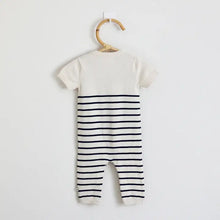 Load image into Gallery viewer, Sailboat Embroidered Knit Short Sleeve Baby Jumpsuit Organic
