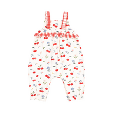 Load image into Gallery viewer, Watercolor Cherries +   Gingham Ruffle Waist Romper
