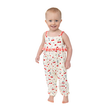 Load image into Gallery viewer, Watercolor Cherries +   Gingham Ruffle Waist Romper
