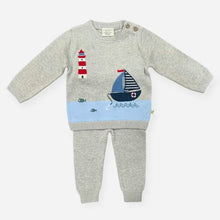 Load image into Gallery viewer, Lighthouse &amp; Boat Baby Knit Pullover &amp; Pants Set (Organic)
