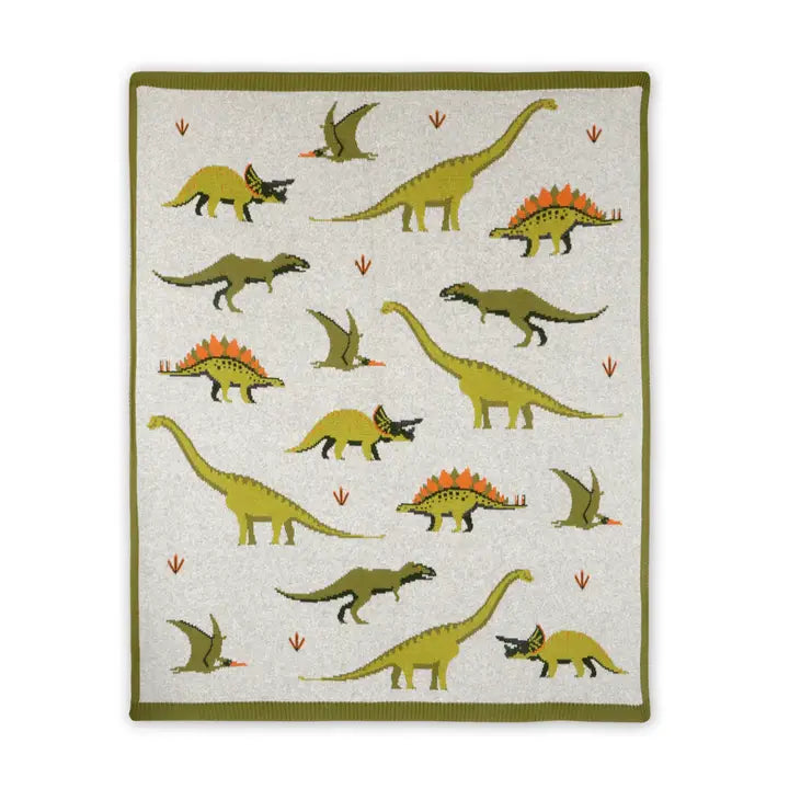 Green Dinosaur - OrganicJacquard Sweater Knit Baby Blanket