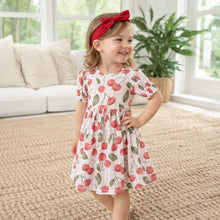 Load image into Gallery viewer, Cherry Picnic Puff Sleeve Bamboo Dress
