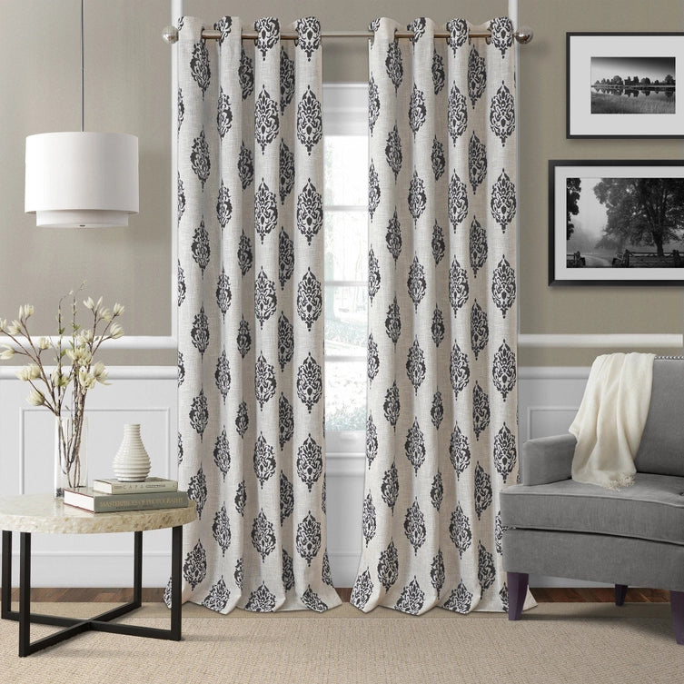 Navara Medallion Room Darkening Window Curtain (Black)