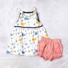 Load image into Gallery viewer, Ocean Whales Shoulder Tie Baby Dress + Bloomer (Organic)
