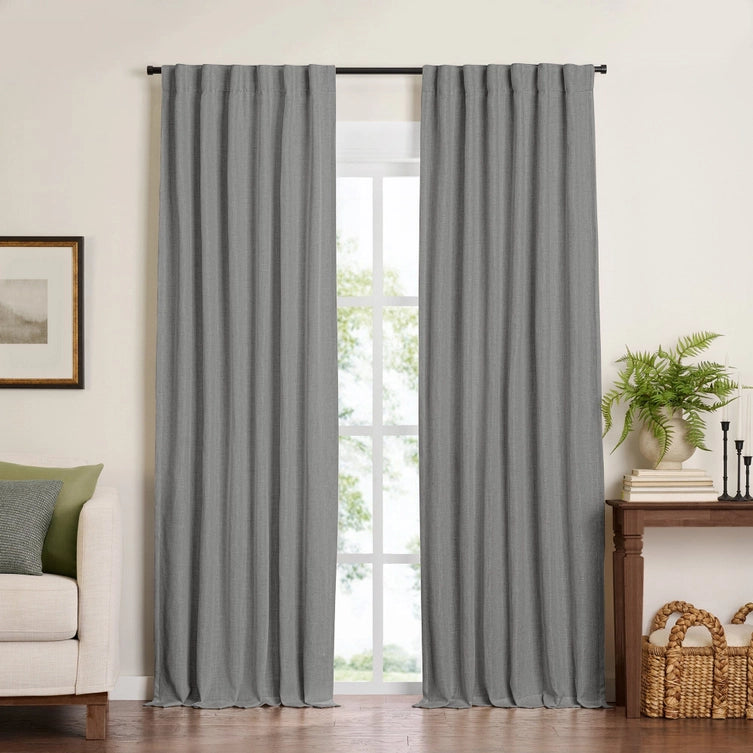 Harrow Solid Texture Blackout Window Curtain Panel (Dark Gray)