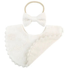 Load image into Gallery viewer, Cotton Baby Bib Double-Sided (Embroidered Flowers &amp; Bow)
