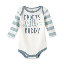 Load image into Gallery viewer, Daddy's Little Buddy Boy Cotton Aqua Stripe Bodysuit
