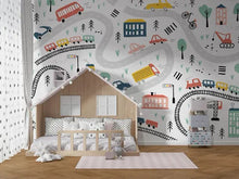 Load image into Gallery viewer, Kids City Plan Construction Cars Buses Road Nursery Removable Wallpaper
