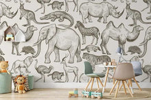 Load image into Gallery viewer, Monochrome African Animals Wildlife Background Removable Wallpaper
