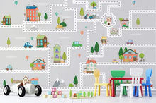 Load image into Gallery viewer, Houses Roads Kindergarten Cartoon City Plan Cars Removable Wallpaper
