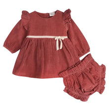 Load image into Gallery viewer, Amber Velvet Baby Dress &amp; Bloomer Set (Organic Cotton)
