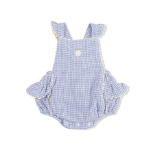 Load image into Gallery viewer, Micro Gingham Blue Blizzard - Ric Rac Ruffle Sunsuit
